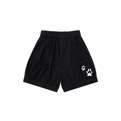 Kitty Paw Embroidery Pink/Blue/Black Elastic Waist Shorts