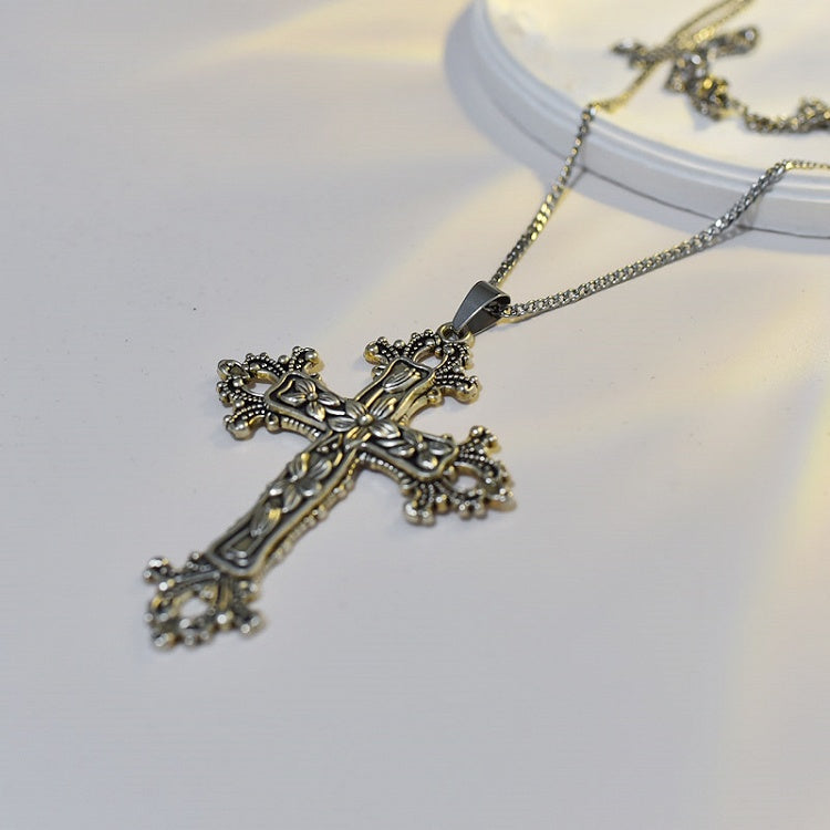 Gothic Cross Pendant Silver Necklace