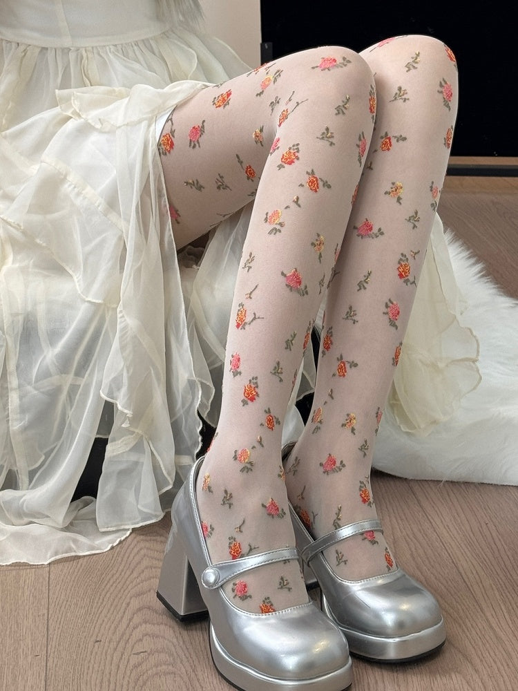 Black/White Floral Pattern Tights