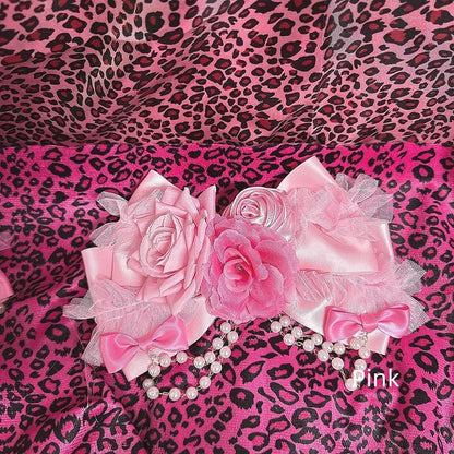 Pink / Rose Red Y2K Showa Hime Gyaru Fashion Rose Hair Clip with Beaded Chain