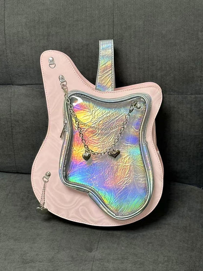Dreamy 2-Way Y2K Style Cute Pink Guitar-Shaped Ita Bag With Heart Chain Accents