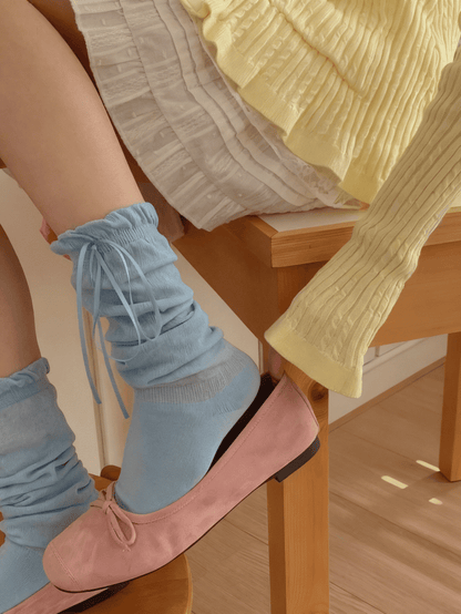 6 Color Options Bowknot Details Calf Socks