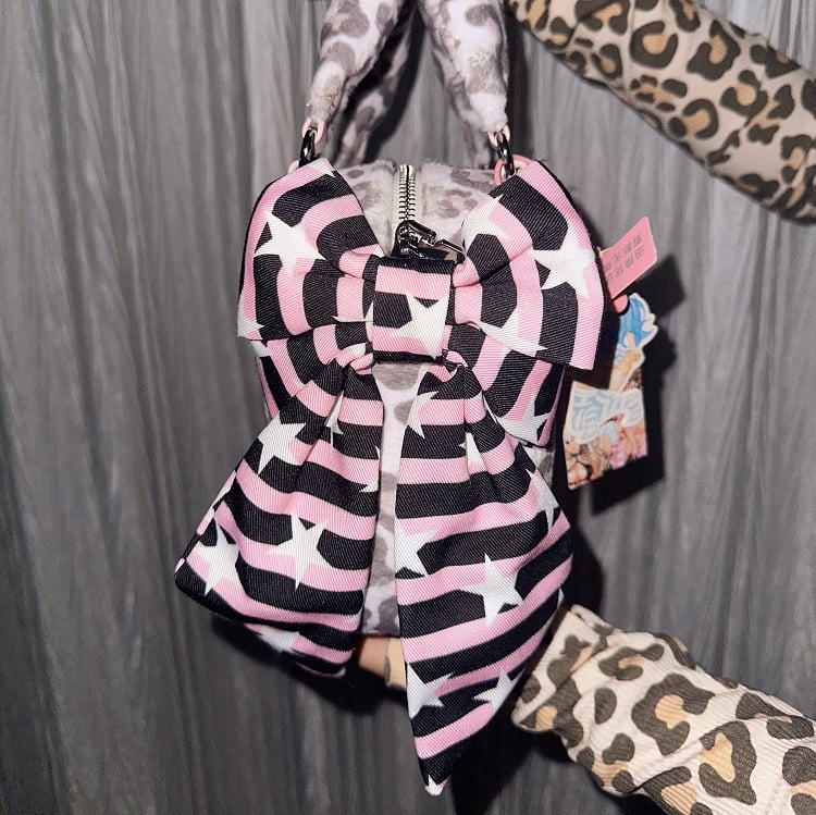 Gyaru Fashion Leopard Pattern Tote Bag with Big Bows