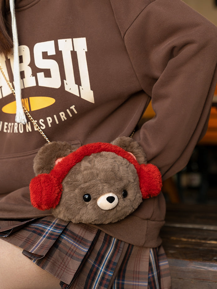 Blue&Brown Plush Letter And Star Embroidery Backpack With A Detachable Bear Plushie