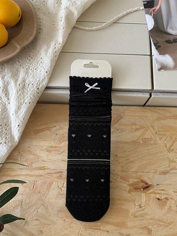 Black/White/Blue/Pink/Yellow/Grey Calf Socks With Bowknot Details