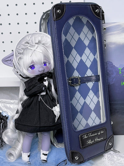 Dark Blue Diamond Pattern 1/6 Scale BJD Doll Bag with Two Straps