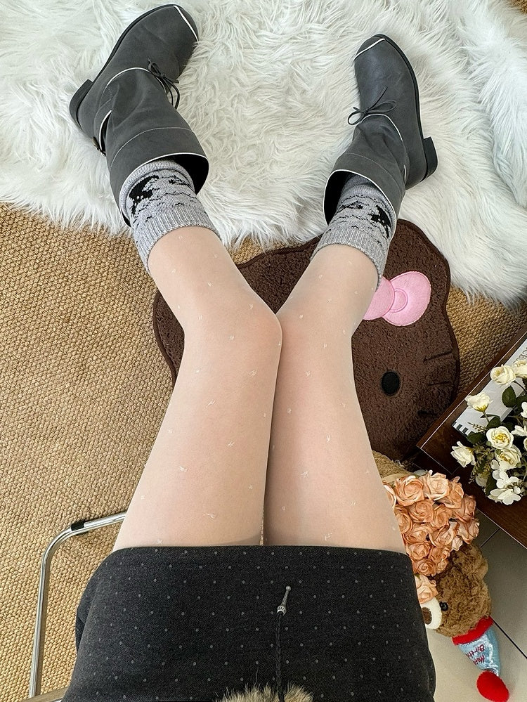 Black/White Polka-dot Pattern Semi-sheer Tights