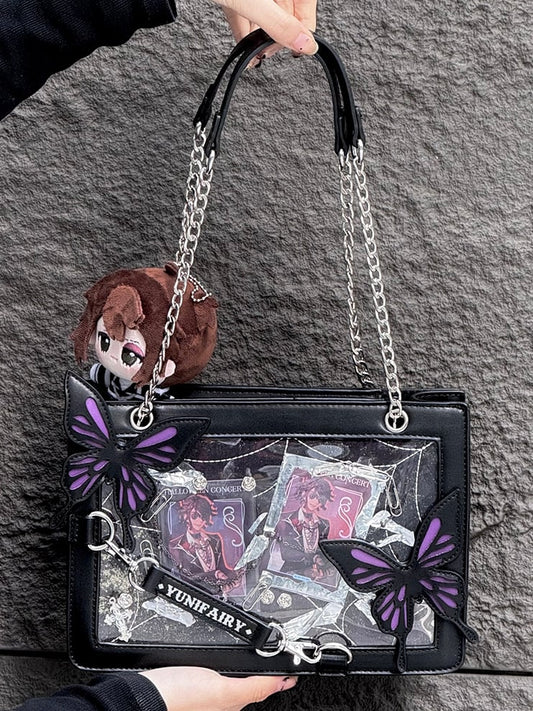 Purple Ita Shoulder Bag with Gold Butterfly and Spiderweb Details – Small Capacity