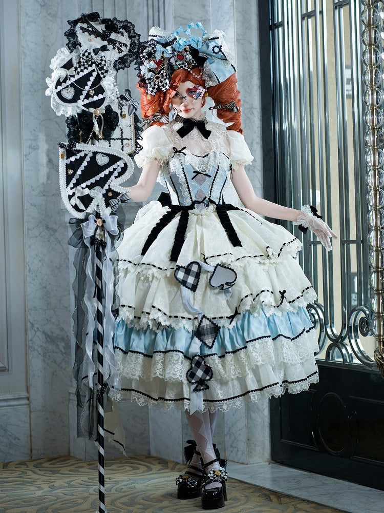 Alice in Wonderland Vibes Hime Lolita Alice Blue Boned Corset Top + Tiered Skirt