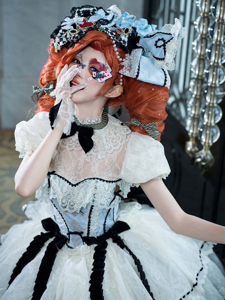 Alice in Wonderland Vibes Hime Lolita Alice Blue Boned Corset Top + Tiered Skirt