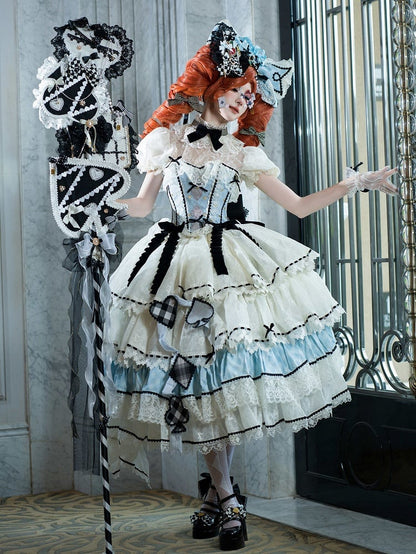 Alice in Wonderland Vibes Blue Boned Corset Top + Tiered Skirt Gorgeous Hime Lolita Full Set