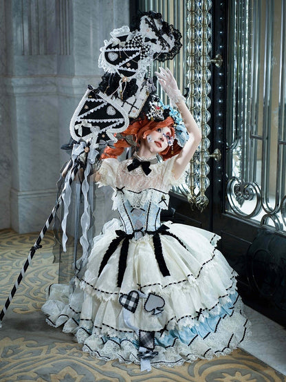 Alice in Wonderland Vibes Blue Boned Corset Top + Tiered Skirt Gorgeous Hime Lolita Full Set