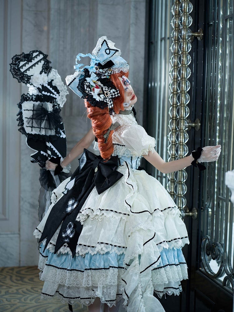 Alice in Wonderland Vibes Hime Lolita Alice Blue Boned Corset Top + Tiered Skirt