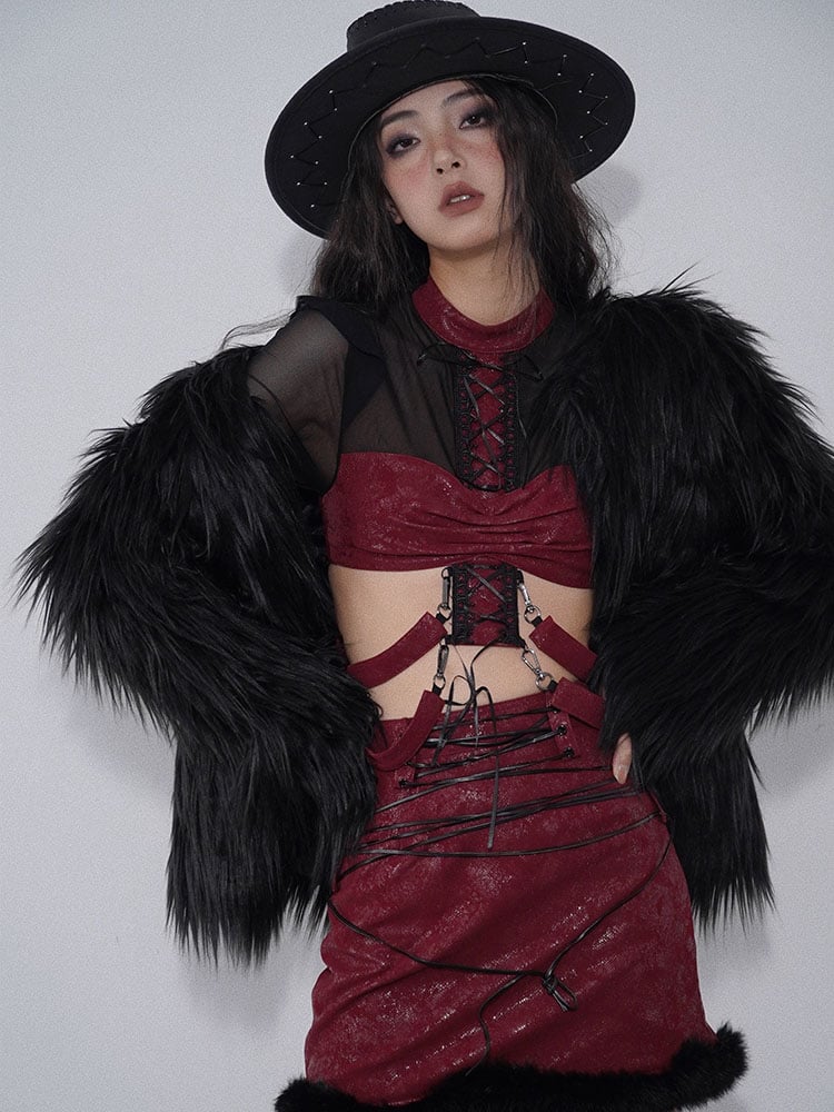 Black Punk Faux Fur Coat