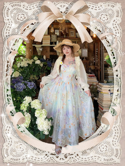 Plus Size Lace Patches Hem Oil Painting Print White Holiday Cami Dress