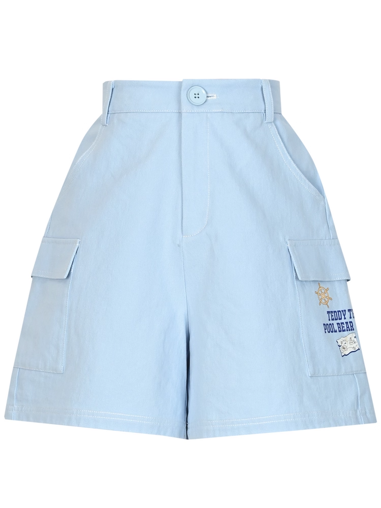 Blue High Waist Wide-leg Casual Shorts
