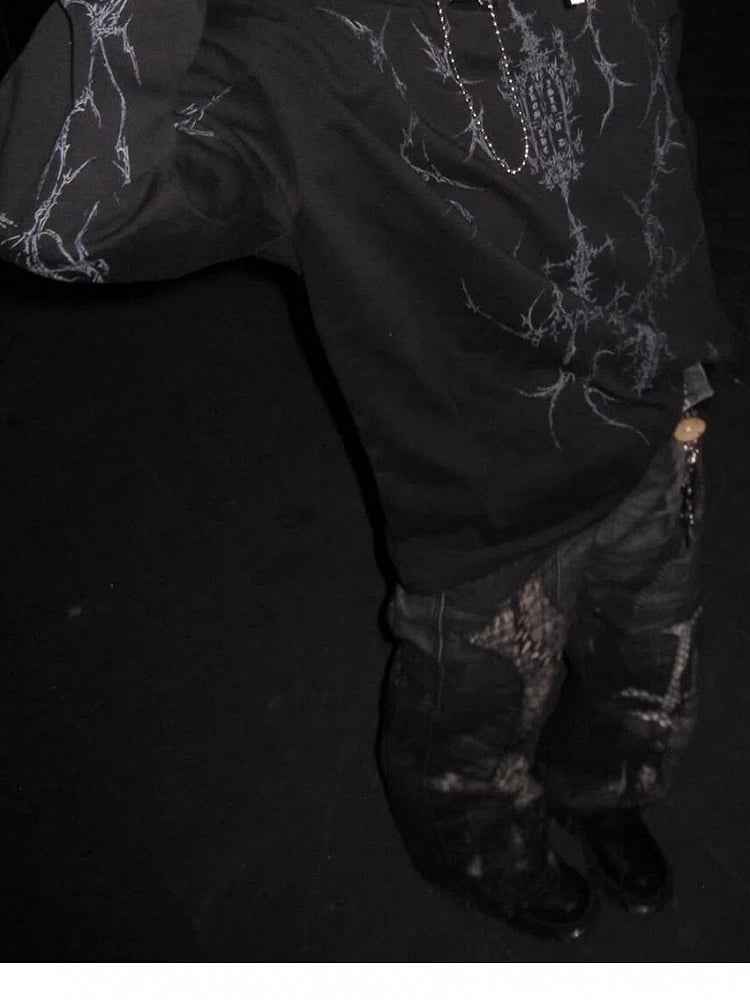 Y2K Punk Print Black Long Sleeves Top