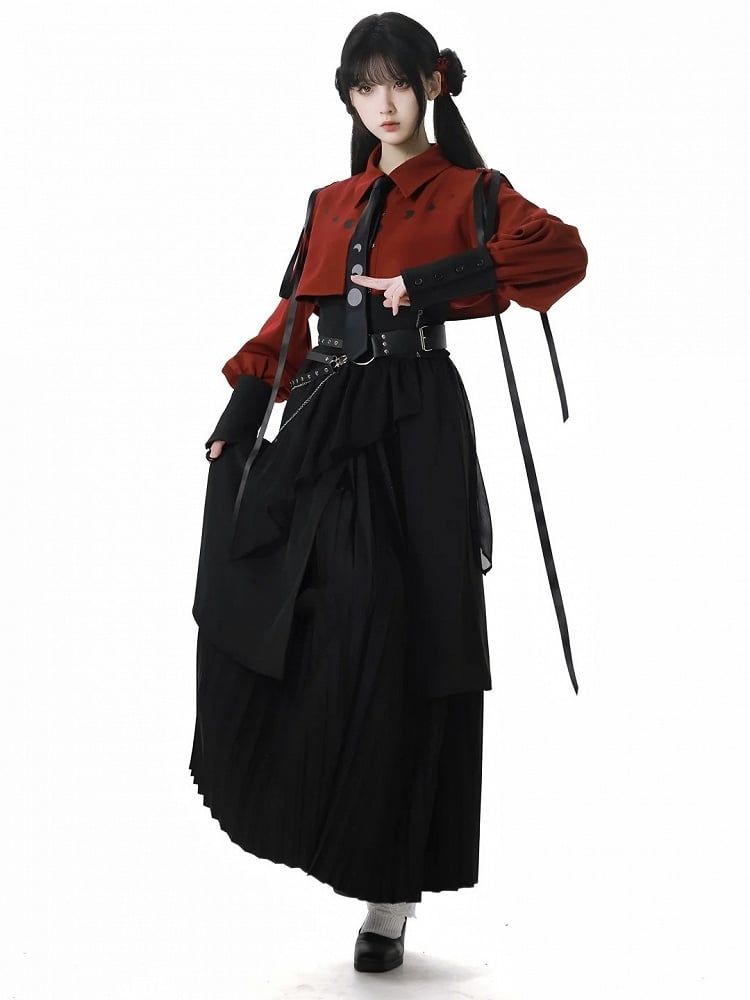 Black Pleated Long Skirt