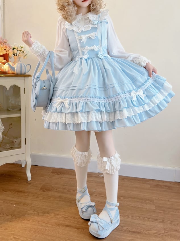 Teddy and Cake Embroidery Bodice Blue Sweet Lolita Dress