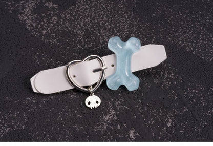 Bone Decorated White PU Heart Buckle Hairclip