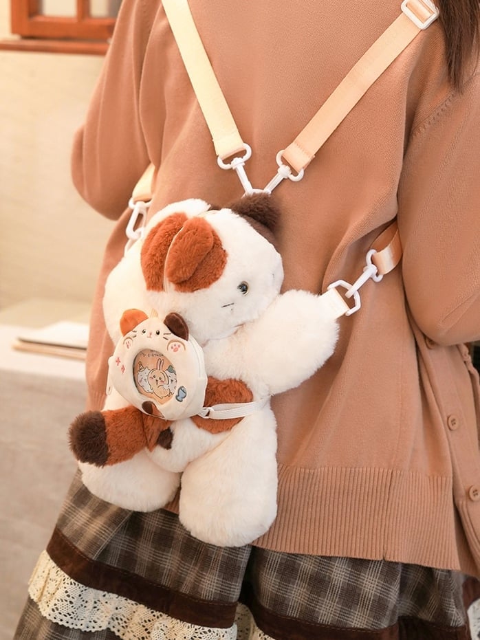 White Cute Kitty Heart Plush Backpack/Crossbody Bag + 3 Options Keychian Small/Middle/Large Size