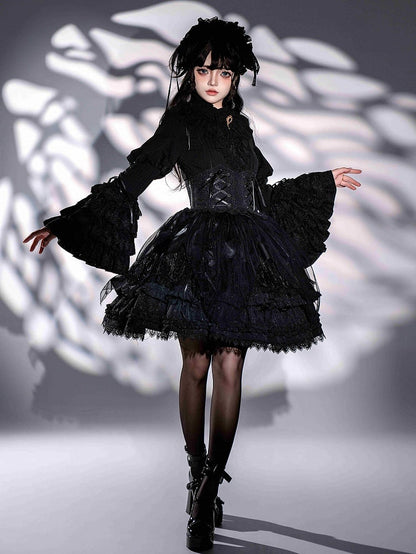 Black Kuro Gothic Lolita Handkerchief Overlay Jacquard Skirt