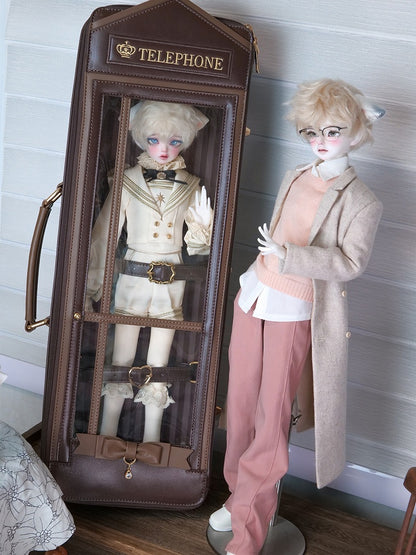 Brown Telephone Booth-shaped 1/4 Scale BJD Doll Bag with Two Straps