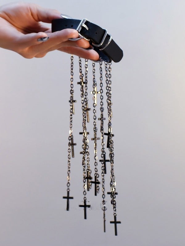 Black/Silver/Brown Cyberpunk Cross Charm Tassel Design Arm Cuff