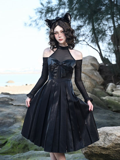 Cutout Shoulder Black Hepburn Elegant Halter Neck Dress