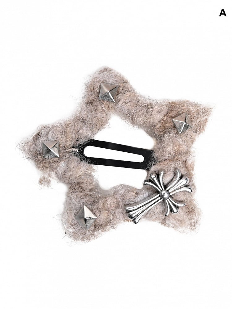 Cross Decorated Light Coffee Plush Star/Cloud Shaped Hairclip