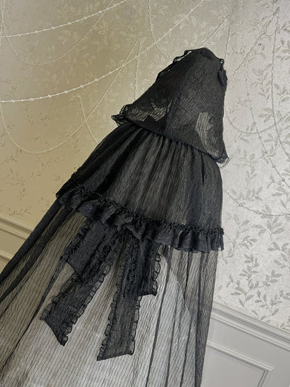 Black Self-tie Big Bow Neckline Cloak