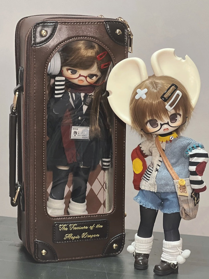 Brown Diamond Pattern 1/6 Scale BJD Doll Bag with Two Straps