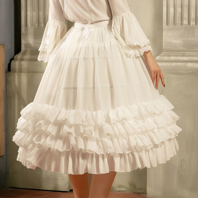 75cm White/Beige Tiered Hemline Birdcage Chiffon Fish-bone Petticoat