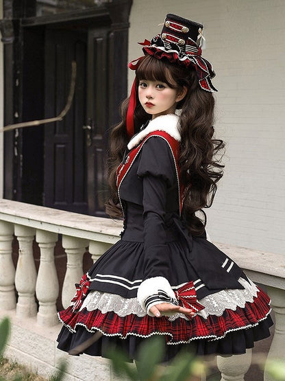 Black Juliette Sleeves Lolita Cropped Coat with White Faux Fur Collar and Cuffs