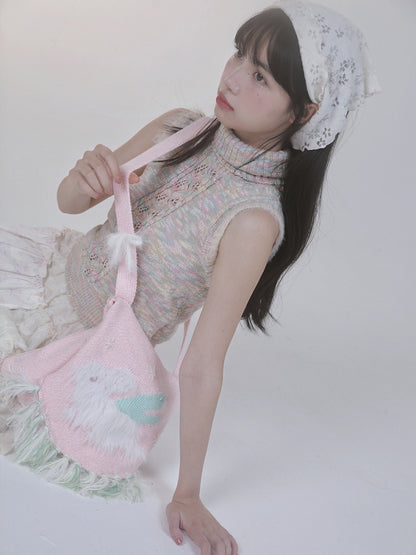 Plush Bunny Pink Fairycore Knit Crossbody