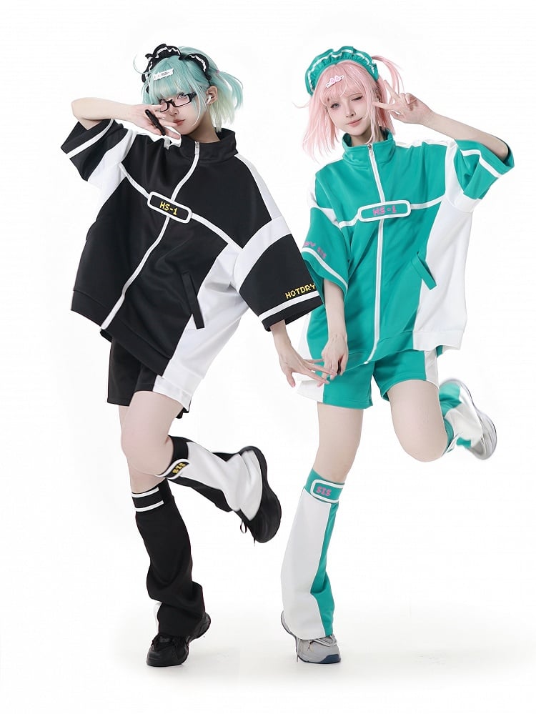 Green & White Colorblock Design Leg Warmers