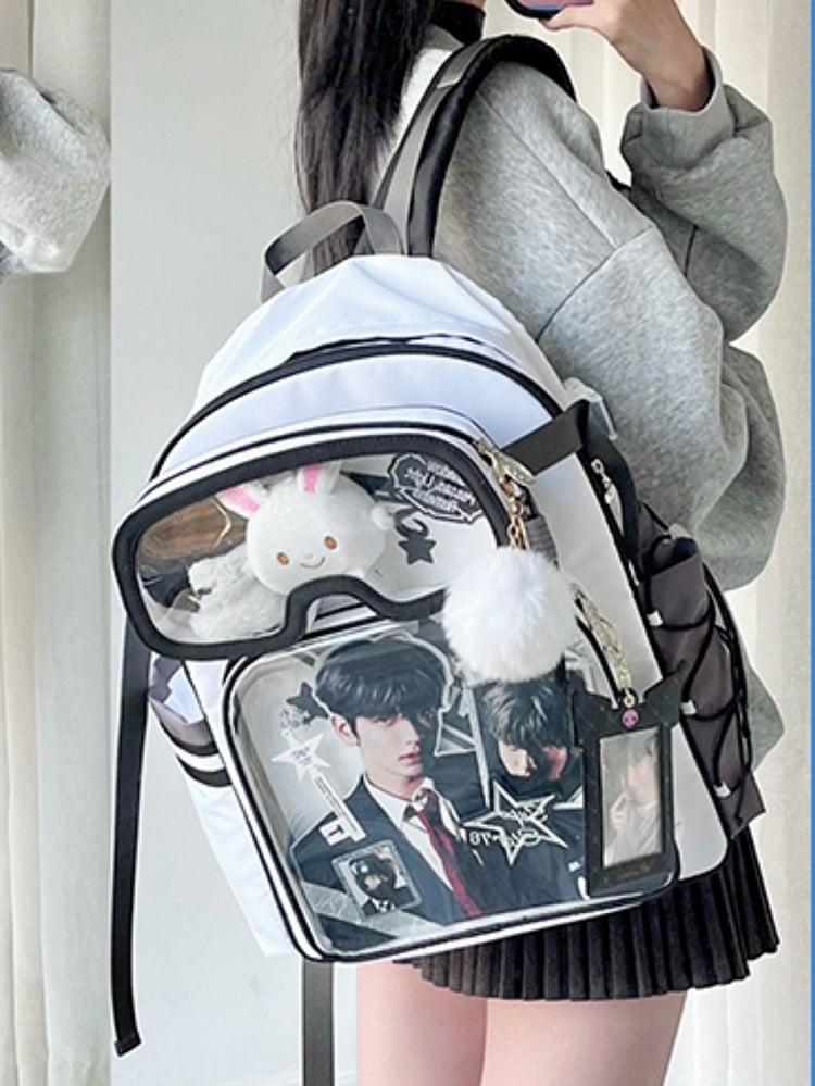 White Star Print Backpack Ita Bag With Goggles-Shaped Ita Bag