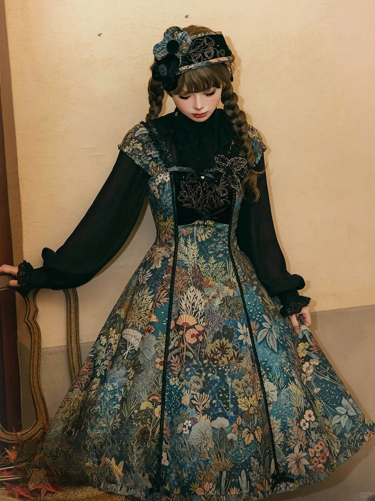 Black Ruffle Neckline Lolita Blouse with Lace Cuffs