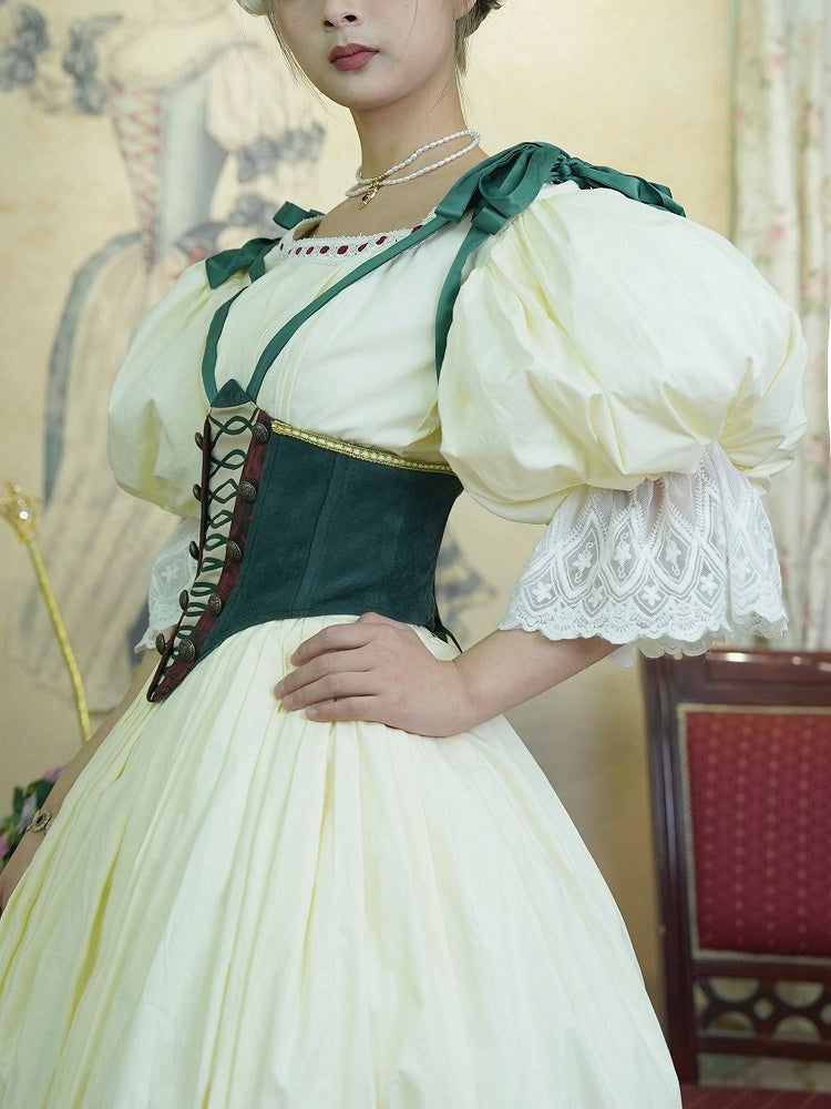 Bavarian Landhaus Historical Costume - Light Yellow Boned Bodice Top + Skirt + Corset Belt