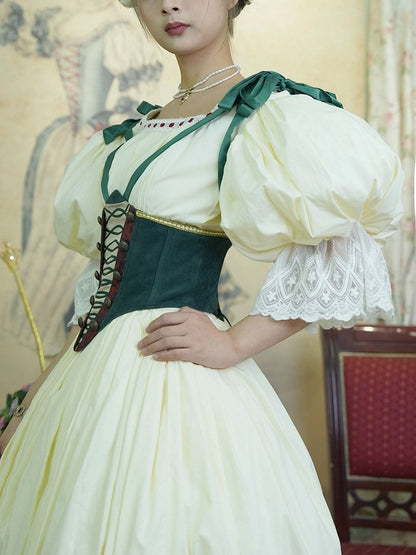 Bavarian Landhaus Historical Costume - Light Yellow Boned Bodice Top + Skirt + Corset Belt