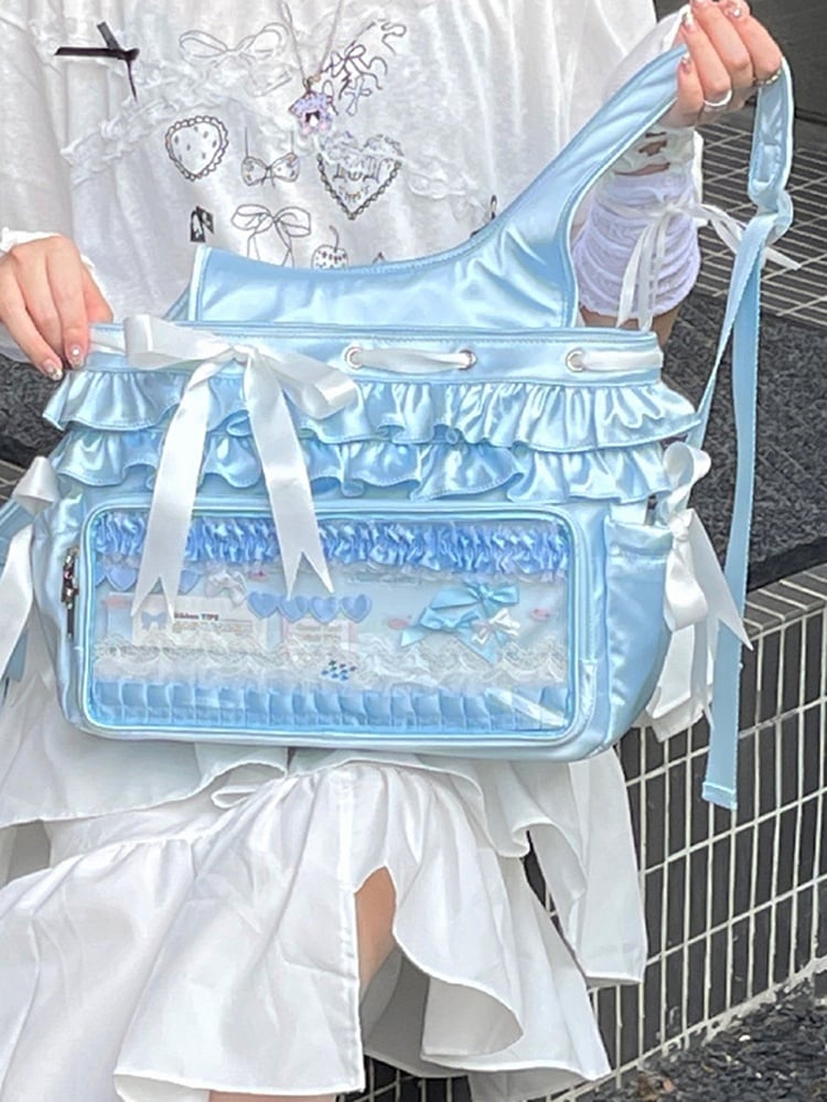 Blue Ruffle Trim Bow Accents Balletcore Ita Backpack