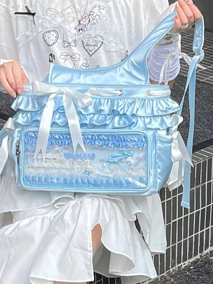 Blue Ruffle Trim Bow Accents Balletcore Ita Backpack