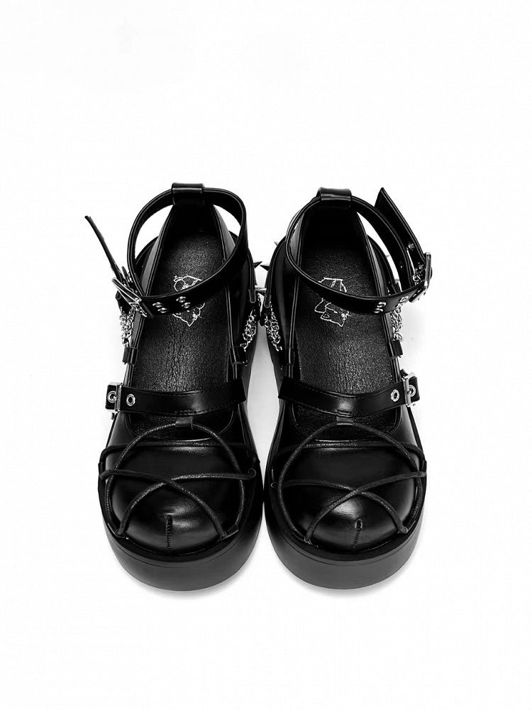 Black Star Design Straps Punk Platforms with Silver-tone Studs and Chains