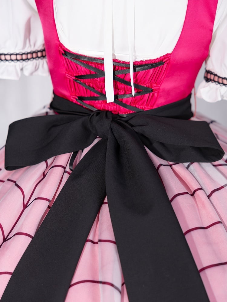 Fanart Fashion Hot Pink Cute Under Bust Dress Spider Web Print Overlay Skirt