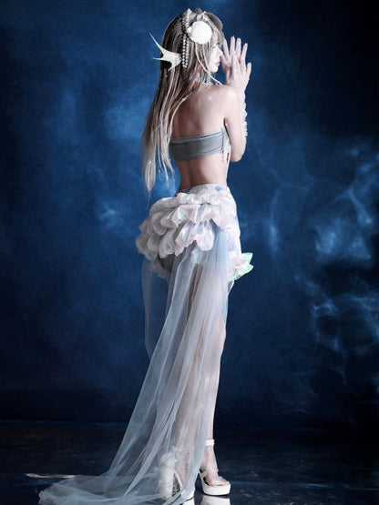 Fairy Goth Bead and Sequin Details Skirt with Detachable Tulle Train