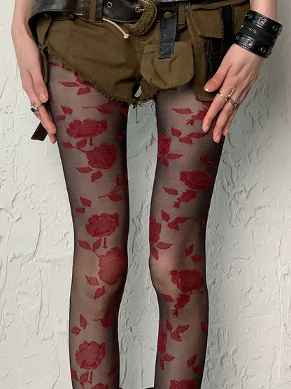 Black&Red Gothic Rosette Pattern Tights