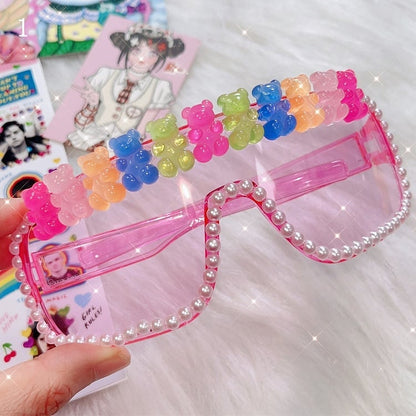 4 Options Pink Bear/Star Design Beaded Decorated Sunglasses