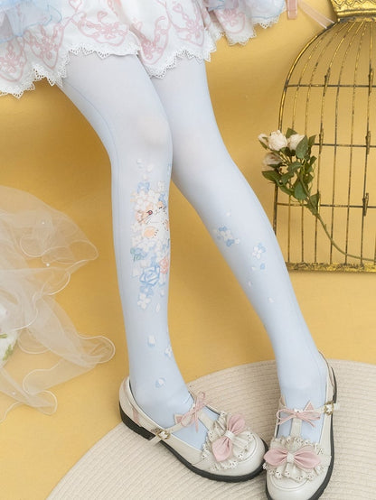 Purple/Blue Kitty Floral Print Tights