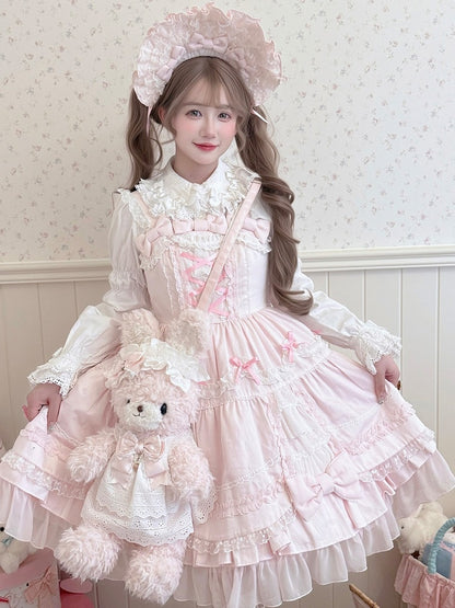 Pink Sweet Lolita Plush Bunny Bag - 3-Way Carry with Detachable Bow & Dress for Bunny