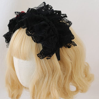 Rosette Design Gothic Black and Red Lace Bowknot KC